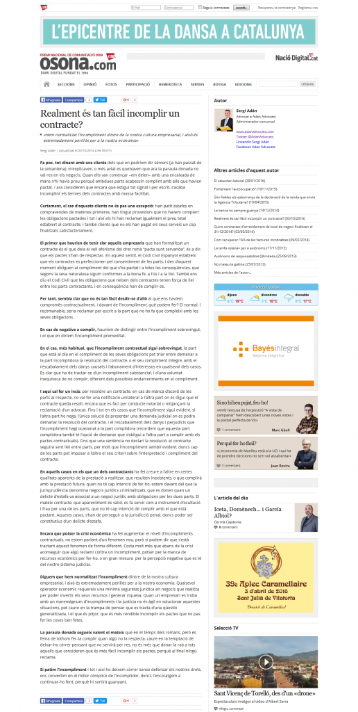Quizás quisiste decir: Captura artículo incumplimiento de contrato Captura article incompliment de contracte