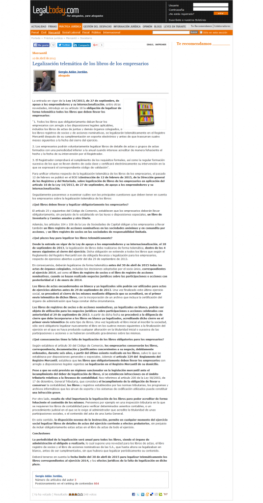 Captura articulo legalizacion telematica libro empresarios